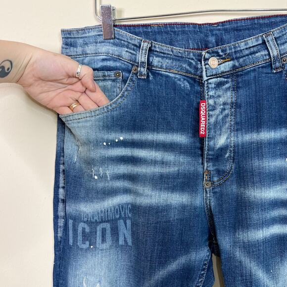 DSQUARED2 | Men’s Icon Distressed Slim Medium Wash Designer Blue Jeans 54 US 44 - Picture 4 of 12